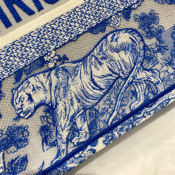 CHRISTIAN DIOR MEDIUM DIOR BOOK TOTE Fluorescent Blue Toile de Jouy Reverse Embroidery