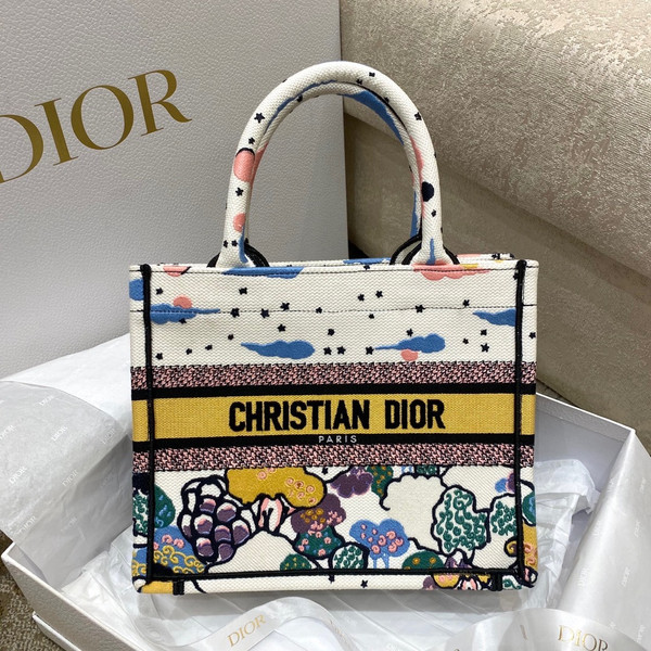 CHRISTIAN DIOR SMALL DIOR BOOK TOTE Latte Dior Ciel de Rêve Embroidery