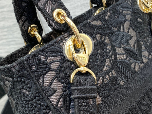 Christian Dior MEDIUM LADY D-LITE BAG Natural Embroidery with Macramé Effect  Black