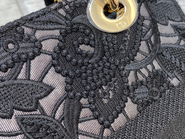 Christian Dior MEDIUM LADY D-LITE BAG Natural Embroidery with Macramé Effect  Black