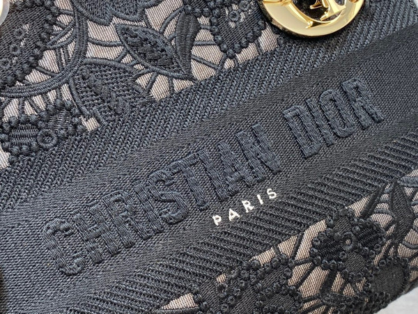 Christian Dior MEDIUM LADY D-LITE BAG Natural Embroidery with Macramé Effect  Black