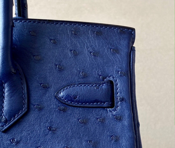 Hermes Blue Royal Birkin Bag 25cm KK Ostrich Leather Palladium Hardware