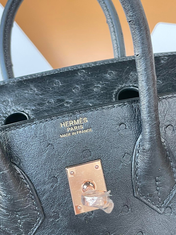 Hermes Black Birkin Bag 25cm KK Ostrich Leather Gold Hardware