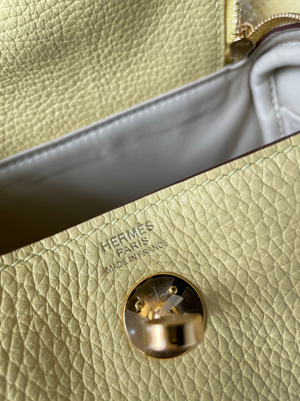 Hermes Mini Lindy 20cm Bag Jaune Poussin Togo Gold Hardware