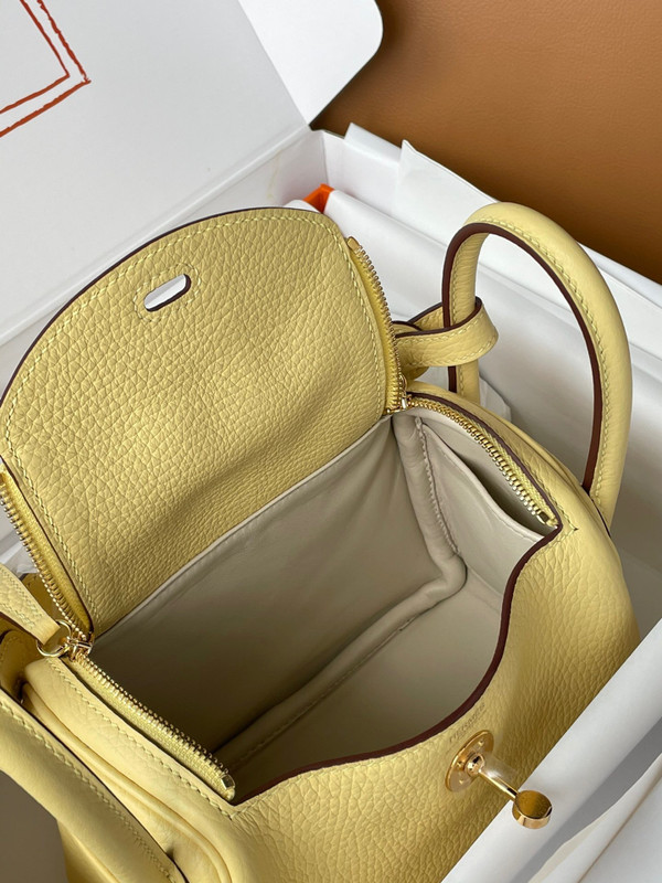 Hermes Mini Lindy 20cm Bag Jaune Poussin Togo Gold Hardware