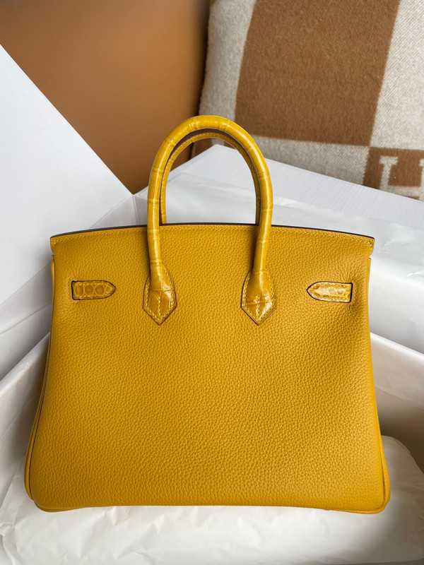 Hermes Birkin Touch 25 Amber Shiny Niloticus Crocodile & Togo leather with Gold Hardware
