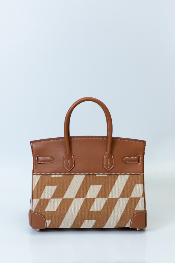 Vintage Hermès Birkin 30 Gold Swift with Painted Ulysses Toile H Canvas & Gold Hardware