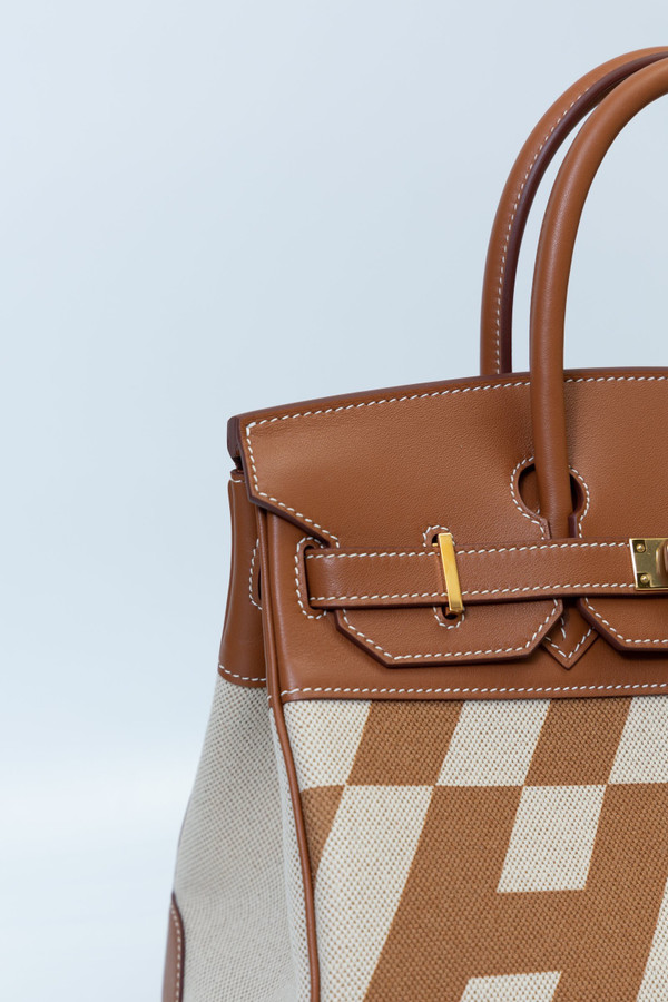 Vintage Hermès Birkin 30 Gold Swift with Painted Ulysses Toile H Canvas & Gold Hardware