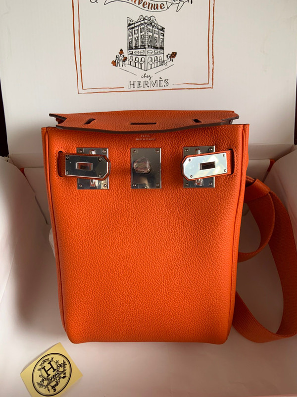 Hermes Kelly HAC A Dos Bag Orange Togo Leather Palladium Hardware 2022