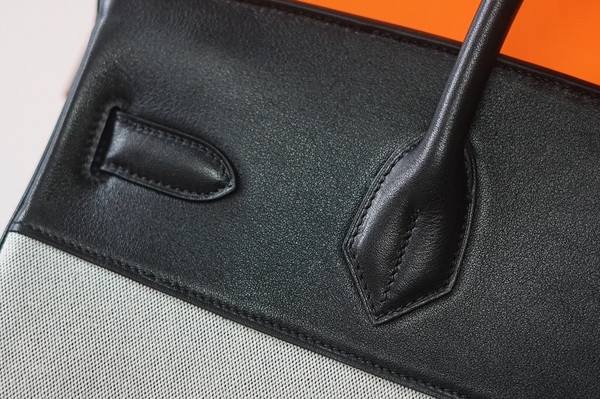 Hermes Birkin 40 HAC Black  Swift Toile De Camp Palladium Hardware