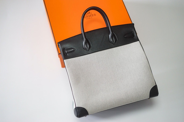 Hermes Birkin 40 HAC Black  Swift Toile De Camp Palladium Hardware