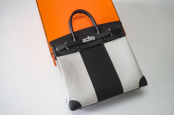 Hermes Birkin 40 HAC Black  Swift Toile De Camp Palladium Hardware