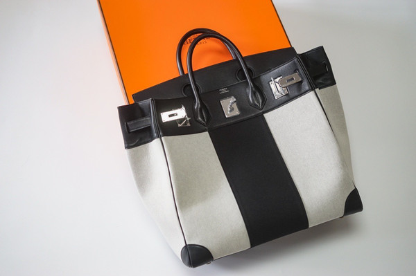 Hermes Birkin 40 HAC Black  Swift Toile De Camp Palladium Hardware
