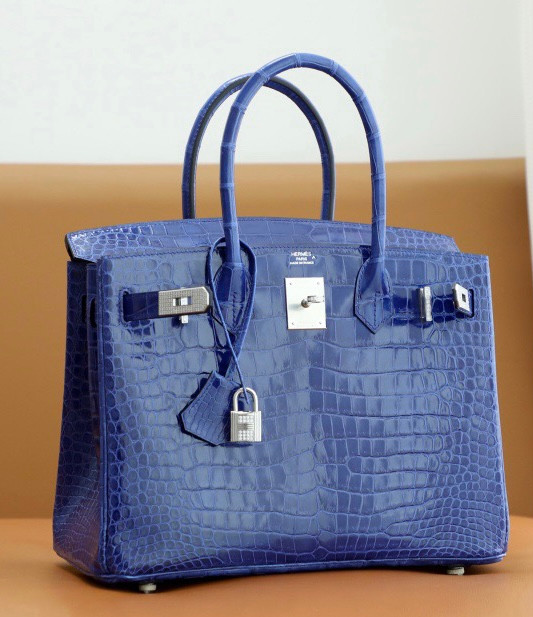 Hermes Matte Blue Electric Prosperous  crocodile  Birkin bag with 18-karat white gold and diamond