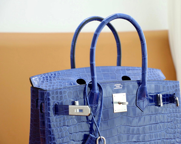 Hermes Matte Blue Electric Prosperous  crocodile  Birkin bag with 18-karat white gold and diamond