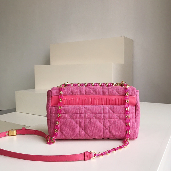 Christian Dior SMALL DIOR CARO BAG Rose  Macrocannage Linen