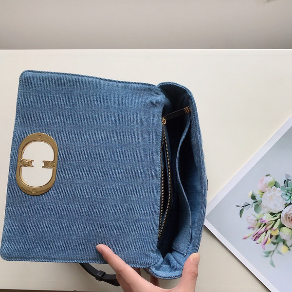 Christian Dior SMALL DIOR CARO BAG Blue Macrocannage Linen