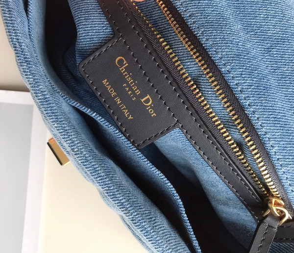 Christian Dior SMALL DIOR CARO BAG Blue Macrocannage Linen
