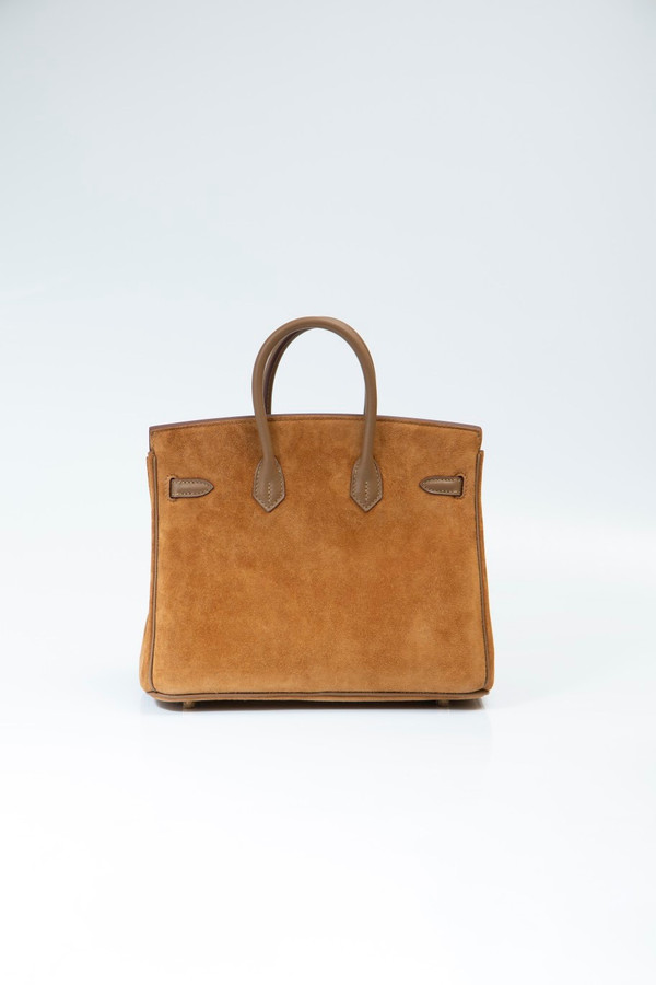 Hermes Birkin 25 Doblis Bag Brown Suede Gold Hardware