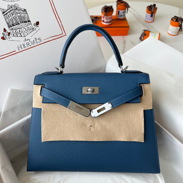 Hermès R2 Blue Agate Kelly 28  Epsom Palladium Hardware