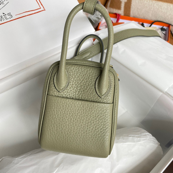 Hermes Mini Lindy 20cm Bag Q1 SAUGE Togo Leather Gold Hardware