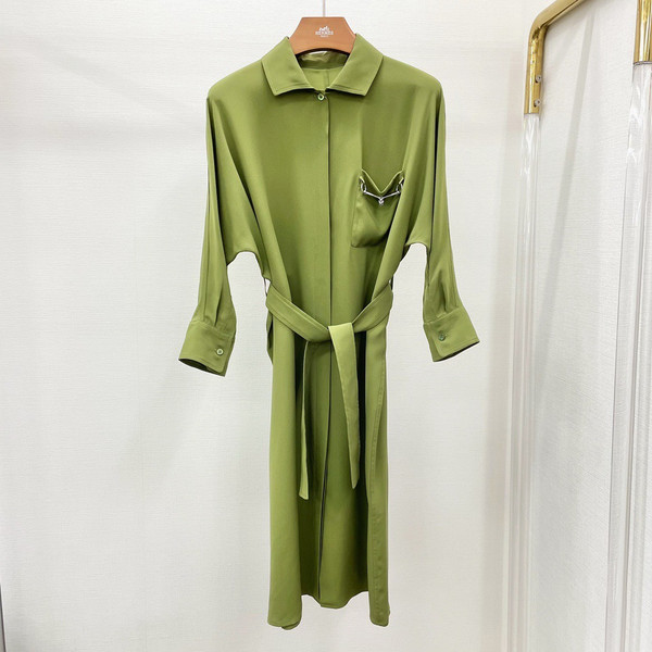 Hermes Shirt dress with "Mors a Jouet" detail Green
