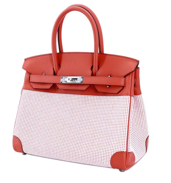 [Online Exclusive]Hermes Birkin 30 Toile Quadrille Terre Battue Swift leather PHW (New Toile 2022)