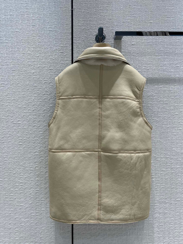 Hermès Reversible long leather vest Ivory
