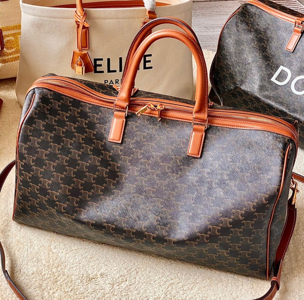 CELINE TRAVEL 50 IN TRIOMPHE CANVAS WITH DOG PRINT TAN