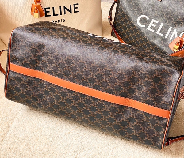 CELINE TRAVEL 50 IN TRIOMPHE CANVAS WITH DOG PRINT TAN