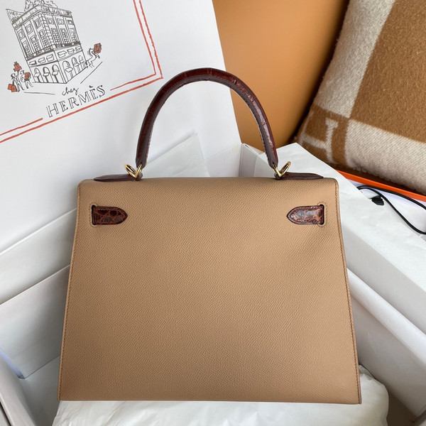 HERMES KELLY 28 TOUCH CHAI EPSOM/ALLIGATOR GOLD HARDWARE
