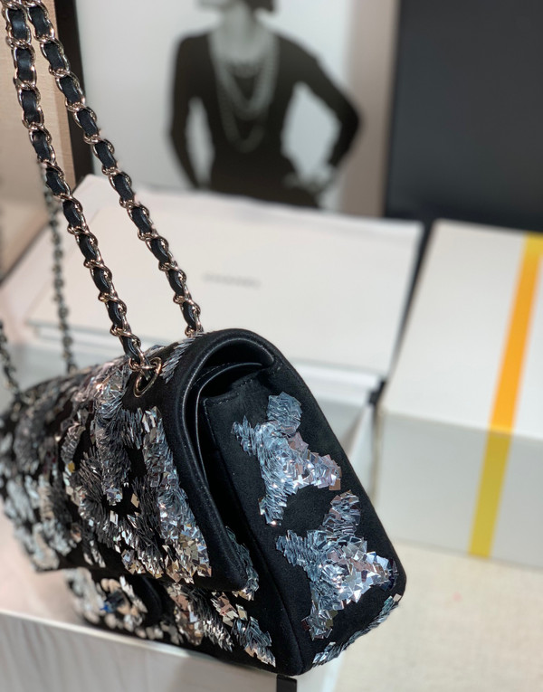 Chanel Limited Edition Embroidered Velvet, Sequins Classic Handbag FW2022