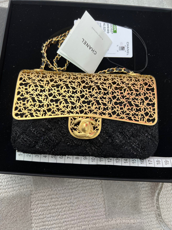 Chanel MINI EVENING BAG Wool Tweed & Gold-Tone Metal Black