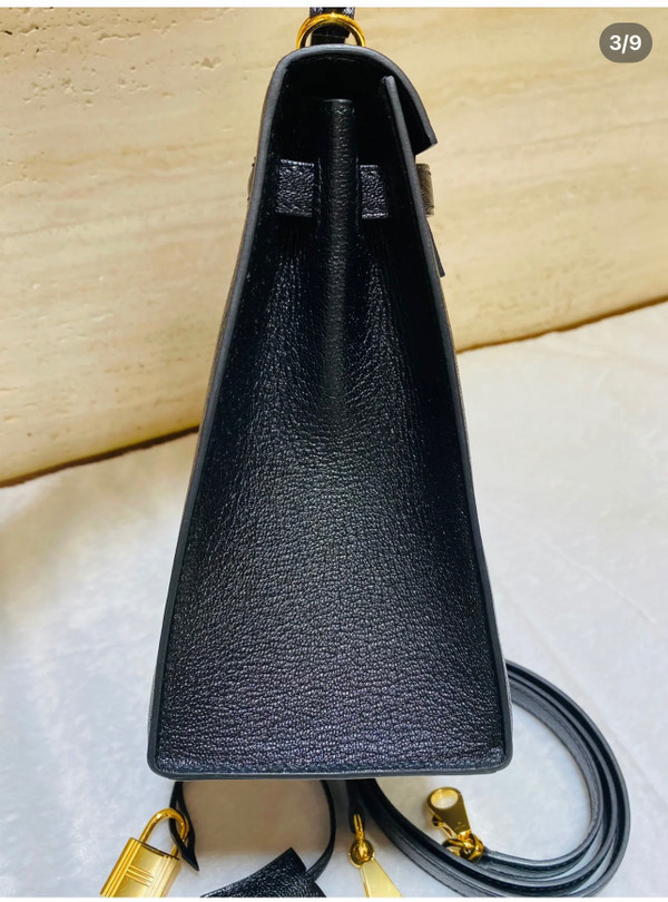 HERMÈS KELLY 25CM BLACK SELLIER CHEVRE GOATSKIN GOLD HARDWARE