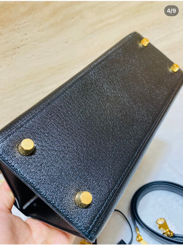 HERMÈS KELLY 25CM BLACK SELLIER CHEVRE GOATSKIN GOLD HARDWARE