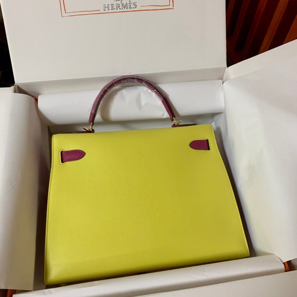 Hermès Special Order U5 Rose Sakura/Rose Purple/Lime  Kelly 32  Epsom Gold Hardware