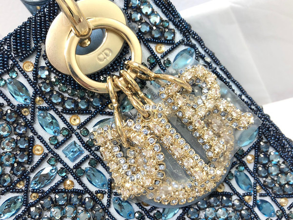Christian Dior Limited Edition Small Blue Lady Dior bag with crystal and embroidered beads