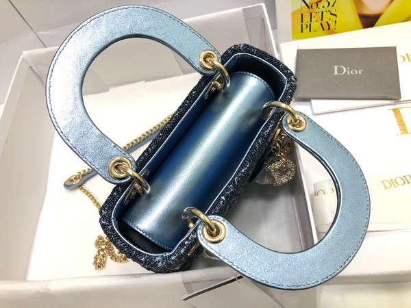 Christian Dior Limited Edition Small Blue Lady Dior bag with crystal and embroidered beads