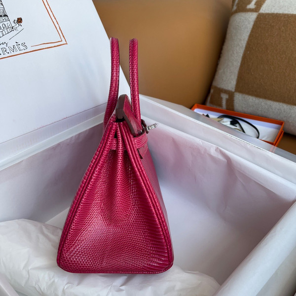 Hermes Framboise Lizard Birkin Bag 25cm Palladium Hardware
