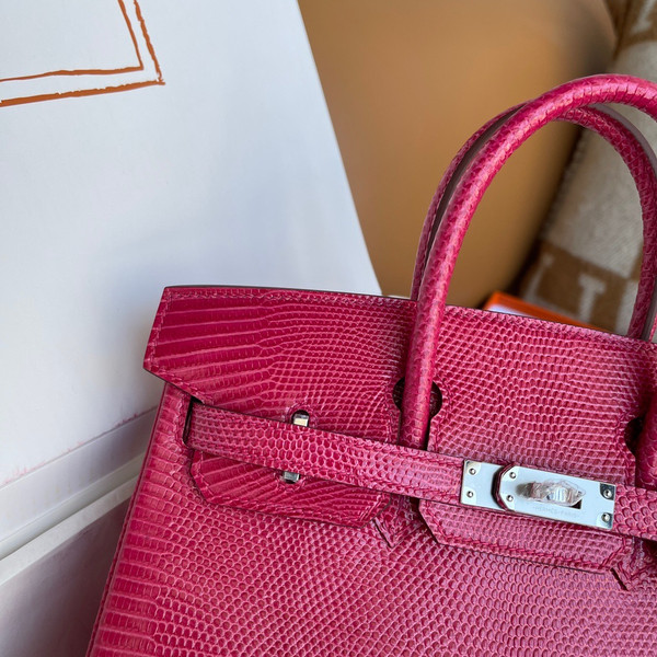 Hermes Framboise Lizard Birkin Bag 25cm Palladium Hardware