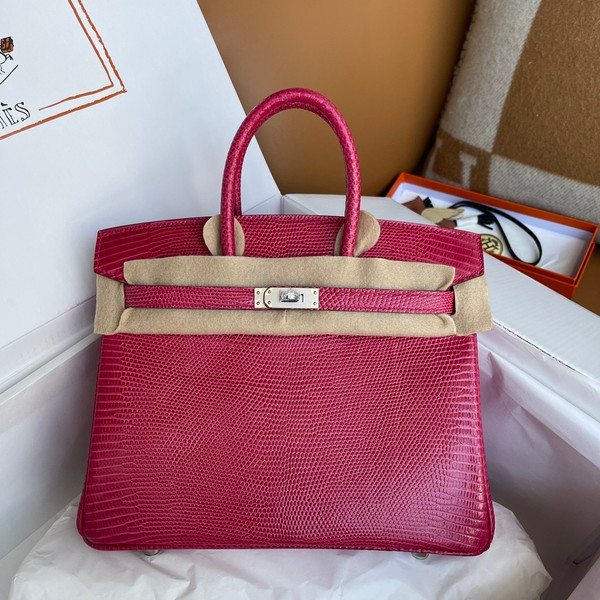 Hermes Framboise Lizard Birkin Bag 25cm Palladium Hardware