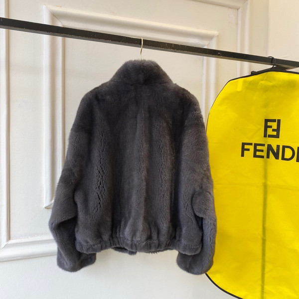 Fendi Stand-Collor Grey Mink Jacket
