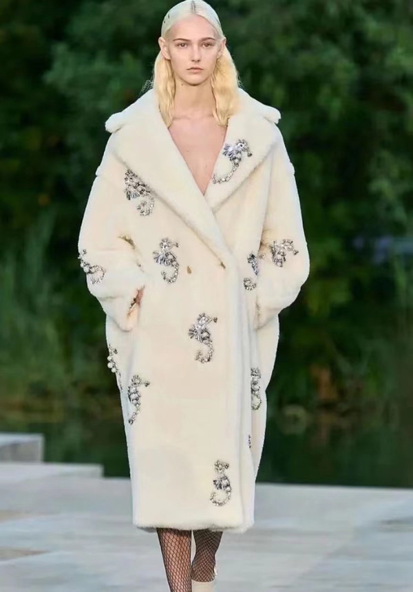 Max Mara Resort 2023 Limited Edition Swarovski Crystal and Pearl Embroiled Alpaca and wool coat
