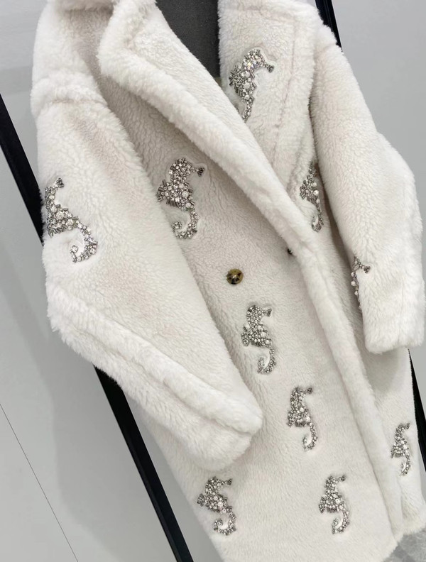 Max Mara Resort 2023 Limited Edition Swarovski Crystal and Pearl Embroiled Alpaca and wool coat