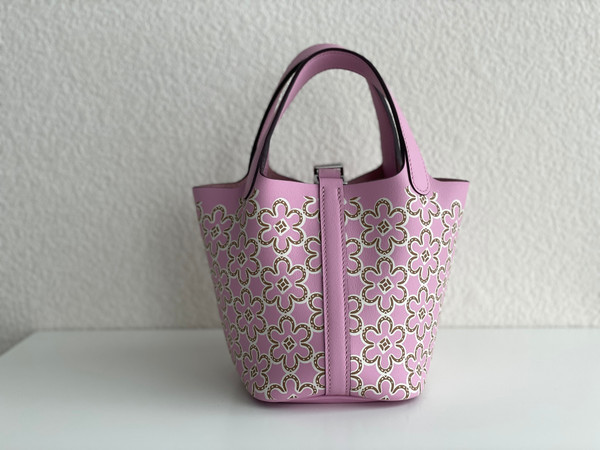 Hermès Mauve Sylvestre Swift Lucky Daisy Micro Picotin Lock Palladium Hardware, 2022
