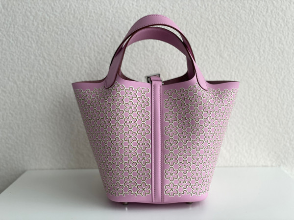 Hermès "Lucky Daisy" Mauve Sylvestre Swift Picotin Lock 18 Palladium Hardware, 2022