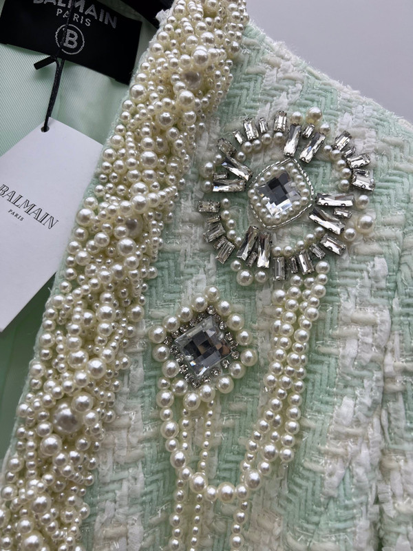 Balmain Tweed spencer jacket with embroidery Green