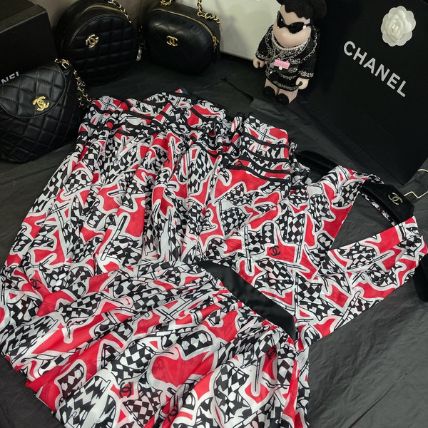 Chanel Printed Silk Muslin Dress