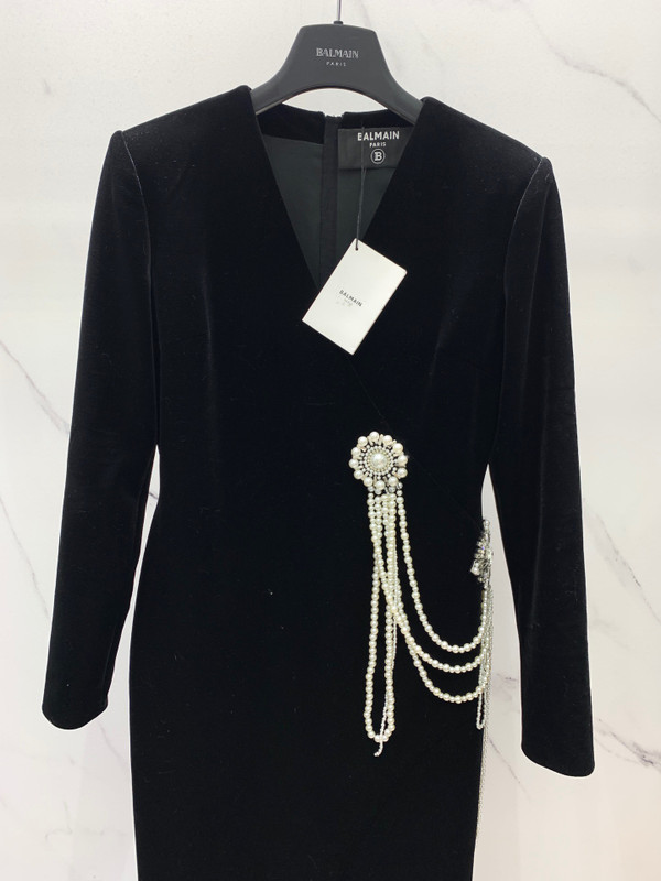 Blamain Long velvet dress with embroidery