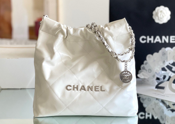 Chanel CHANEL 22 SMALL WHITE HANDBAG WITH SILVER HARDWARE